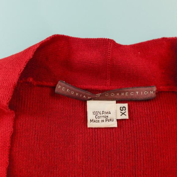 Peruvian Connection Red Long Sleeve Scoop Front Ribbed Sweater Size XSmall - Picture 3 of 6